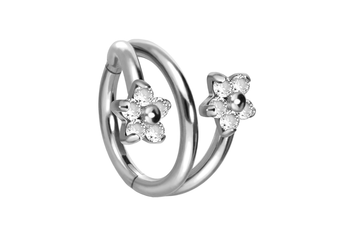 Titan Segmentring Clicker Piercing 3 RINGE + 2 BLUMEN MIT 5 KRISTALLEN
